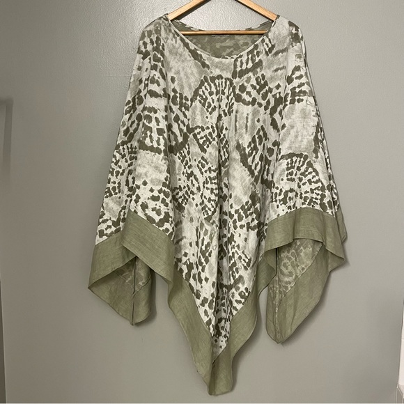 Elena Baldi Womens Green White Boho Hippie Linen Pullover Poncho Made In Italy - Picture 9 of 12